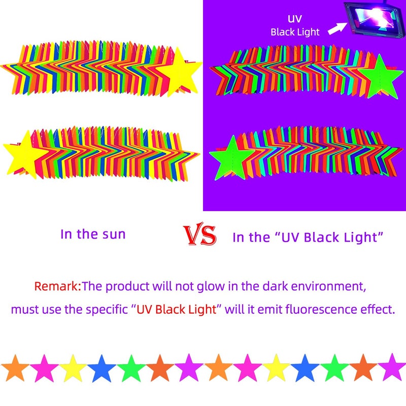WELITTCON 120feet UV Star Paper Neon Garland Neon Streamers Black Light Neon Decorations for Dark Glow Party UV Reactive Neon Party Favors Glow in The Dark Party Supplies for Party Wedding Birthday Banners - Image 2