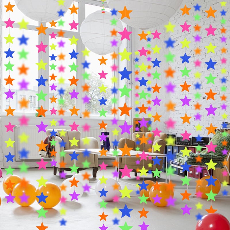 WELITTCON 120feet UV Star Paper Neon Garland Neon Streamers Black Light Neon Decorations for Dark Glow Party UV Reactive Neon Party Favors Glow in The Dark Party Supplies for Party Wedding Birthday Banners - Image 4
