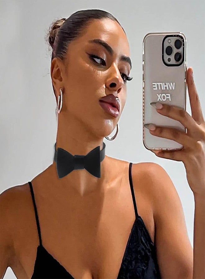 Obmyec Punk Leather Choker Bowknot PU Necklace Choker Collar Goth Necklace Nightclub for Women(Black) - Image 2