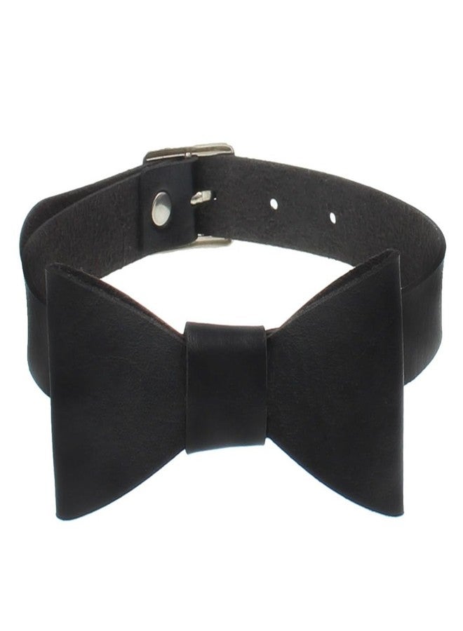 Obmyec Punk Leather Choker Bowknot PU Necklace Choker Collar Goth Necklace Nightclub for Women(Black) - Image 1