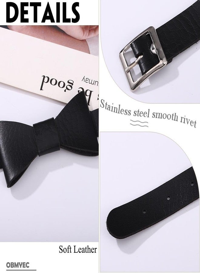 Obmyec Punk Leather Choker Bowknot PU Necklace Choker Collar Goth Necklace Nightclub for Women(Black) - Image 3