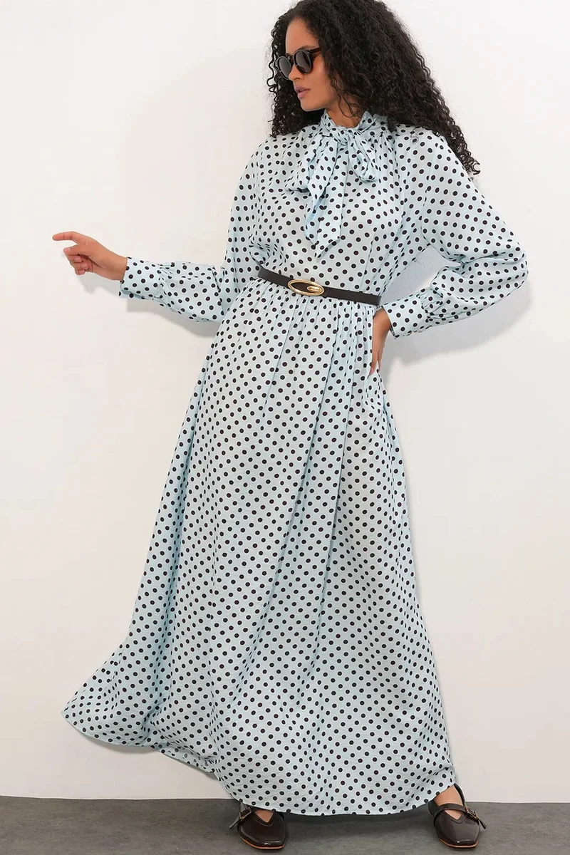 Big Dart Baby Blue BDART Polka Dot Maxi Shirt Dress for Women | Best Price UAE