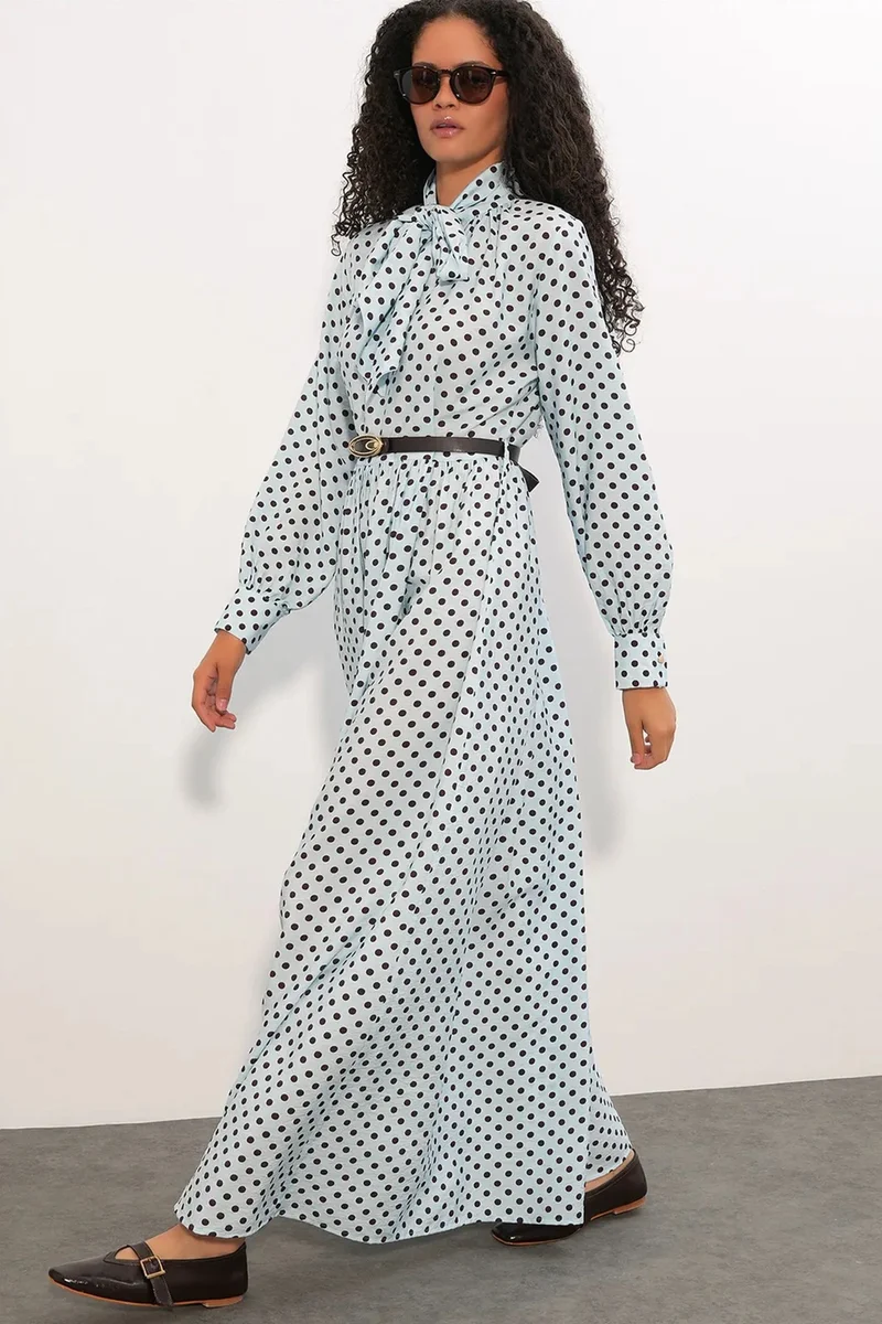 Big Dart Baby Blue BDART Polka Dot Maxi Shirt Dress for Women | Best Price UAE