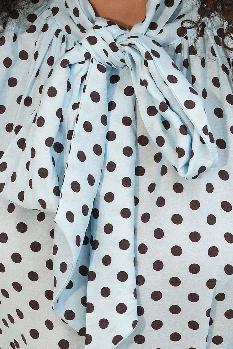 Big Dart Baby Blue BDART Polka Dot Maxi Shirt Dress for Women | Best Price UAE