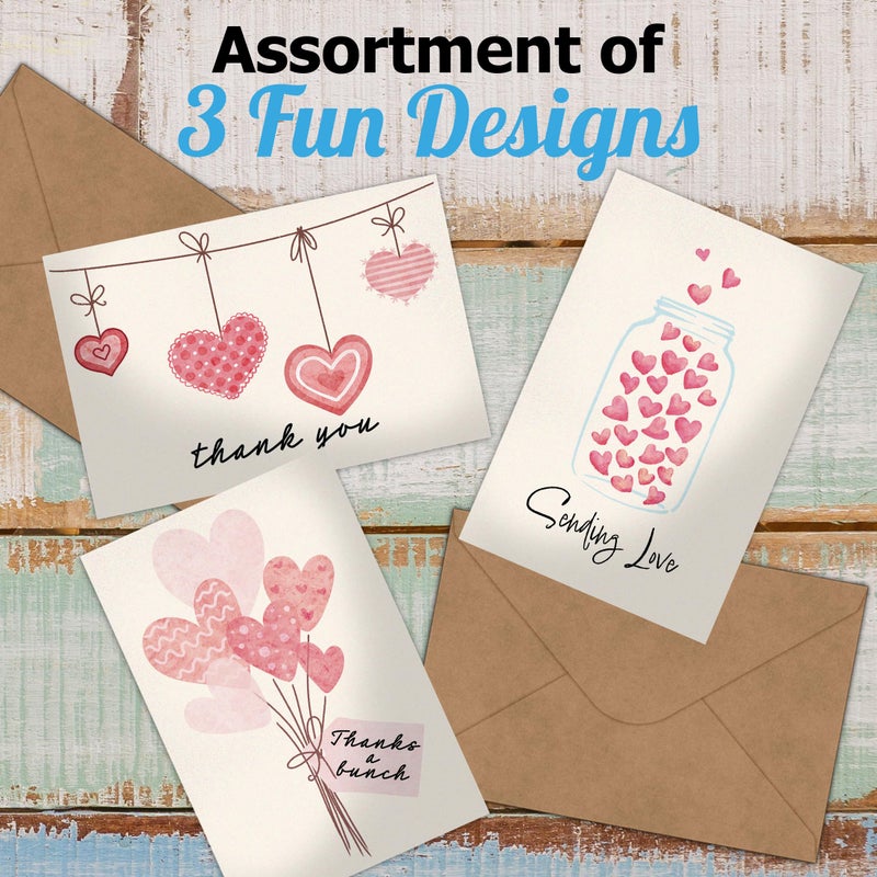 Pro Supply Global (24 Count of 4x6 Pre-Folded Valentine's Day Hearts Thank You Cards With Blank Inside To Leave a Note and Envelopes - Assortment of Greeting Cards Come In 3 Designs - Image 4