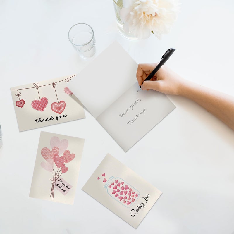 Pro Supply Global (24 Count of 4x6 Pre-Folded Valentine's Day Hearts Thank You Cards With Blank Inside To Leave a Note and Envelopes - Assortment of Greeting Cards Come In 3 Designs - Image 3