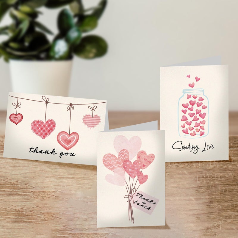 Pro Supply Global (24 Count of 4x6 Pre-Folded Valentine's Day Hearts Thank You Cards With Blank Inside To Leave a Note and Envelopes - Assortment of Greeting Cards Come In 3 Designs - Image 2