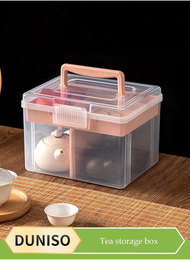 DUNISO 2 Layer tea bag storage box, plastic tea set storage box, tea bag rack, transparent tea bag sorting machine, food storage container, detachable, with handle, suitable for home, restaurant and office use, 20 * 16 * 14.5cm  - Image 1