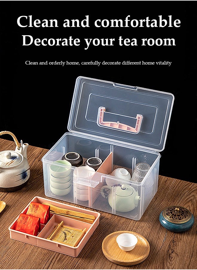 DUNISO 2 Layer tea bag storage box, plastic tea set storage box, tea bag rack, transparent tea bag sorting machine, food storage container, detachable, with handle, suitable for home, restaurant and office use, 20 * 16 * 14.5cm  - Image 3