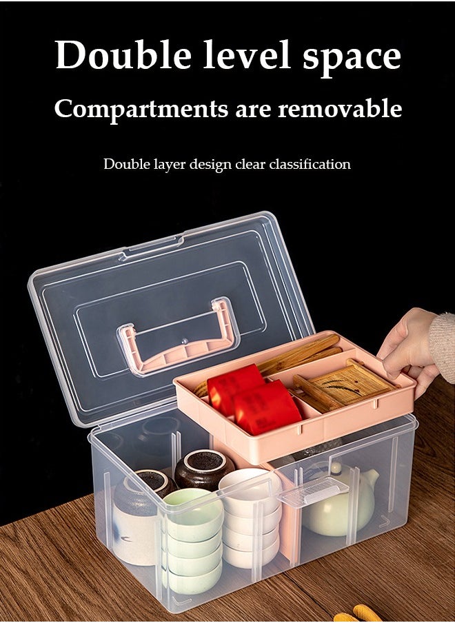 DUNISO 2 Layer tea bag storage box, plastic tea set storage box, tea bag rack, transparent tea bag sorting machine, food storage container, detachable, with handle, suitable for home, restaurant and office use, 20 * 16 * 14.5cm  - Image 5