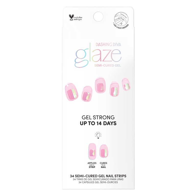 Dashing Diva Glaze Nail Strips - Pink Dew | Works with Any LED Nail Lamp | Long Lasting, Chip Resistant, Semicured Gel Nail Strips | Contains 34 Salon Quality Nail Wraps, 1 Prep Pad, 1 Nail File - Image 2