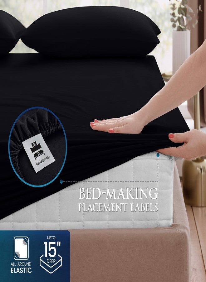 Utopia Bedding King Sheet Set - Brushed Microfiber - Soft Bed Sheets for King Size Bed - Luxury Bedding Sheets with Fitted Sheet, Flat Sheet & 2 Pillow Cases - Deep Pocket (Black) - Image 3