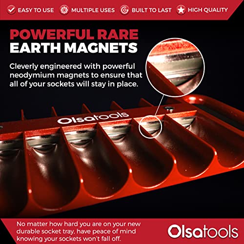Olsa Tools Magnetic Portable Socket Organizer Tray - 3/8-Inch Drive - Red Holder for Deep & Shallow Sockets - Fits up to 1" SAE or 24mm Metric - Quality Tool Organizer for Professionals - Part 1076 - Image 4