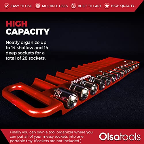 Olsa Tools Magnetic Portable Socket Organizer Tray - 3/8-Inch Drive - Red Holder for Deep & Shallow Sockets - Fits up to 1" SAE or 24mm Metric - Quality Tool Organizer for Professionals - Part 1076 - Image 3