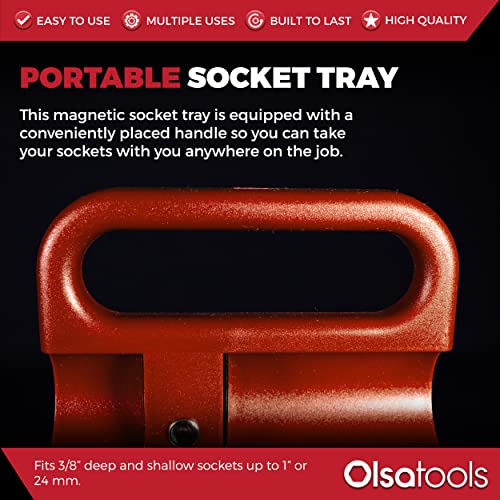 Olsa Tools Magnetic Portable Socket Organizer Tray - 3/8-Inch Drive - Red Holder for Deep & Shallow Sockets - Fits up to 1" SAE or 24mm Metric - Quality Tool Organizer for Professionals - Part 1076 - Image 2