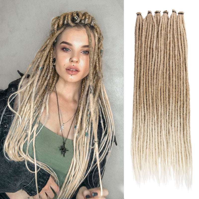 Leeven 40 Strands Thin Synthetic Dreads Extensions 24 Inch Ombre Blonde SE Hippie Dreadlock 06 cm Width Loc Extensions Handmade Reggae Style Crochet Braiding Hair for Women and Men 27613
