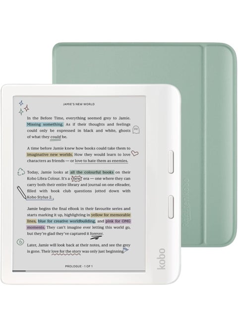 Kobo Libra Colour White eReader with Case Bundle