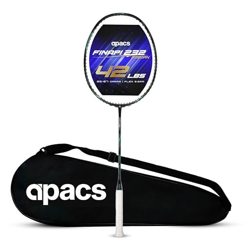 Apacs أباكس فينابي 232 ريبرن (غير مشدود، 42 رطل توتر ميجا، أقوى إطار في العالم) سلسلة باور لمضرب الريشة الطائرة | مصنوع من 100% جرافيت ياباني فائق مع تغطية كاملة (أسود) - Image 1