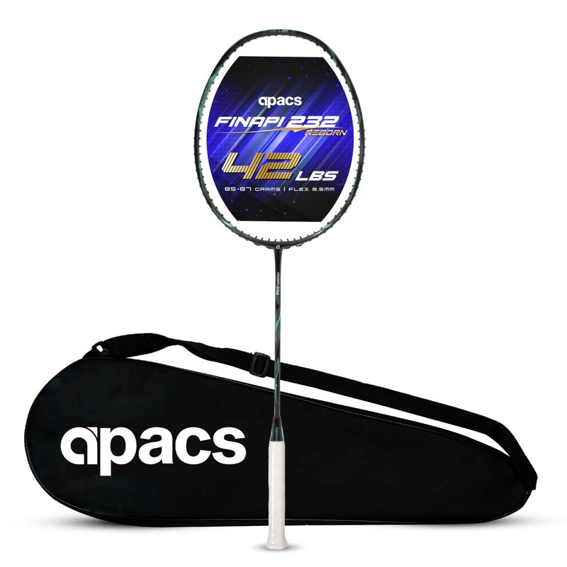 Apacs أباكس فينابي 232 ريبرن (غير مشدود، 42 رطل توتر ميجا، أقوى إطار في العالم) سلسلة باور لمضرب الريشة الطائرة | مصنوع من 100% جرافيت ياباني فائق مع تغطية كاملة (أسود) - Image 5