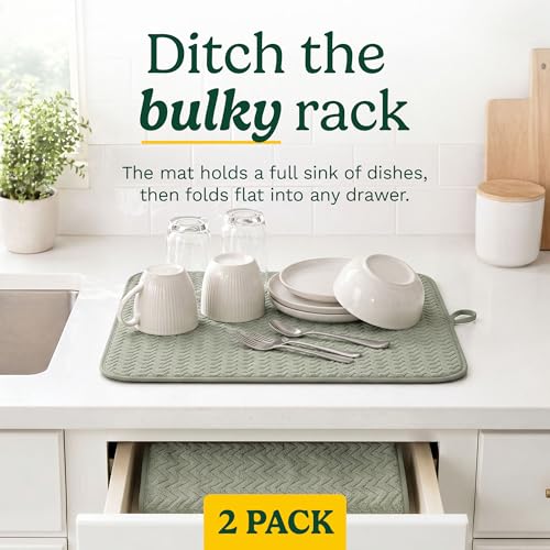 Best Brands Cuisinart Dish Drying Mat for Kitchen Counter - 2-Pack XL 18x24 Ultra Absorbent Microfiber Dish Mat - Fast Drying, Machine Washable, Foldable Countertop Pad - Safe for Granite & Quartz (Geostripe) - Image 3