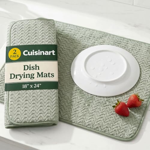 Best Brands Cuisinart Dish Drying Mat for Kitchen Counter - 2-Pack XL 18x24 Ultra Absorbent Microfiber Dish Mat - Fast Drying, Machine Washable, Foldable Countertop Pad - Safe for Granite & Quartz (Geostripe) - Image 1