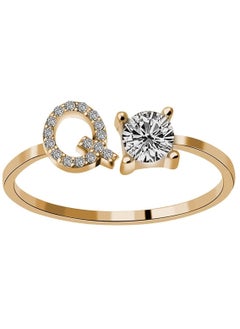 26 Letters Rhinestone Studded Zirconia  Rings for Women (Q, Open Adjustable)