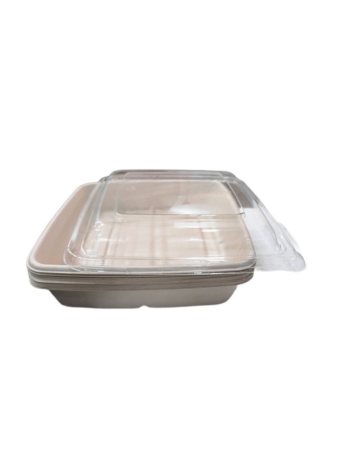SNH Packing Bagasse Rectangular Bowl 1000ml With Lid Restaurant Carryout Lunch Meal Takeout Storage Food Service 50 Pieces  - Image 2