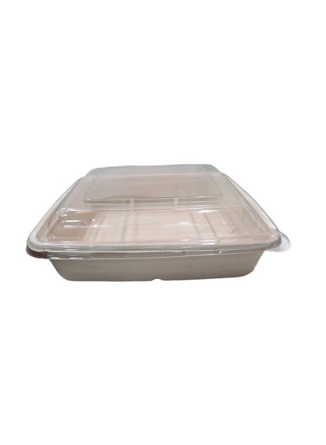 SNH Packing Bagasse Rectangular Bowl 1000ml With Lid Restaurant Carryout Lunch Meal Takeout Storage Food Service 50 Pieces  - Image 3