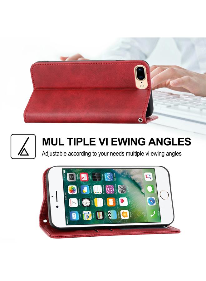 اس-توب جراب هاتف من الجلد بتصميم شبكي مكعب من جلد العجل مع إغلاق مغناطيسي لهاتف iPhone 7 Plus / 8 Plus - Image 5