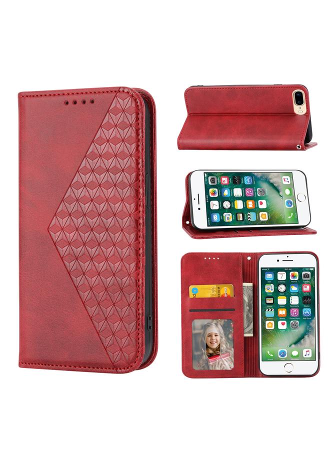 اس-توب جراب هاتف من الجلد بتصميم شبكي مكعب من جلد العجل مع إغلاق مغناطيسي لهاتف iPhone 7 Plus / 8 Plus - Image 1