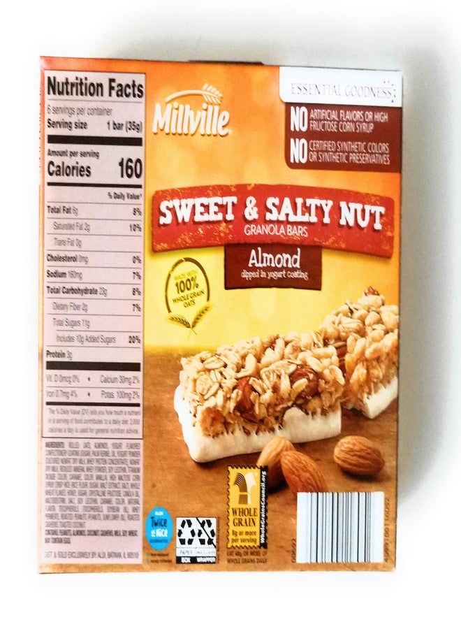 Millville Sweet & Salty Nut Granola Bars | 100% Whole Grain Oats | 7.4 oz (6 bars x 1.2 oz) | Pack of 1 (Almond) - Image 2