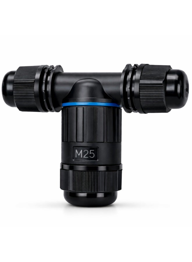 CZEN Electric IP68 Waterproof T-Type Cable Connector M25 (1.5–4 mm²), 3 Core 3 Pole Electrical Junction Connector, Cable OD 8–12 mm, -40°C to +125°C, Outdoor, Underground, Solar, Garden, LED, Street Lighting - Image 1