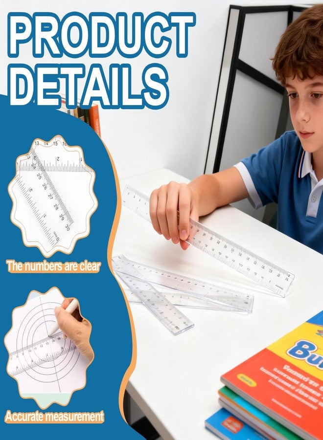 eggigi 30Pcs Clear Plastic Rulers - 12 Inch Transparent Flexible Rulers with Inch/Metric Scales, Multipurpose Measuring Tools for School, Office & Home Use - Image 3