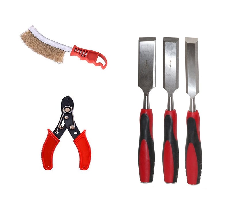 Digital Craft Digital Craft Hand Tools Kit For Home Use Chisel Kit for Woodworking Carving Size 25mm 32mm 38mmKnife BrushWire Stripper  - Image 1