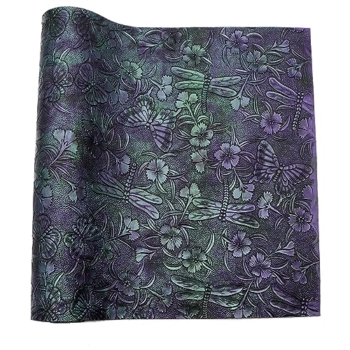 David accessories Butterfly Gragonfly Flowers Bump Texture Faux Leather Sheet 1 Pc 11" x 55" (30x140cm) Printed Faux Leather Fabric for DIY Bows Earrings Making Crafts (Butterfly&Gragonfly&Flowers A) - Image 1