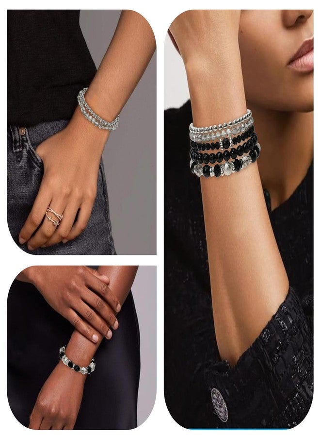 Rimoev 5 Pcs Costume Bracelets, Black Bracelets for Woman, Boho Beaded Bracelets, Stretch Layering Crystal Stone Beaded, Trendy Costume Jewelry Gifts for Women - Image 5