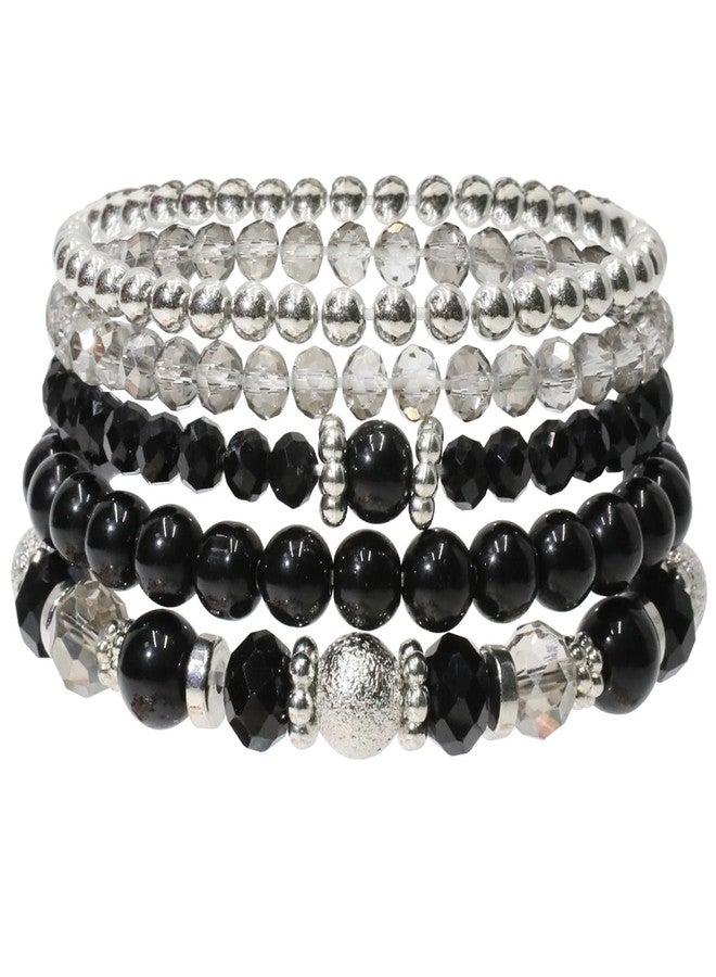Rimoev 5 Pcs Costume Bracelets, Black Bracelets for Woman, Boho Beaded Bracelets, Stretch Layering Crystal Stone Beaded, Trendy Costume Jewelry Gifts for Women - Image 1