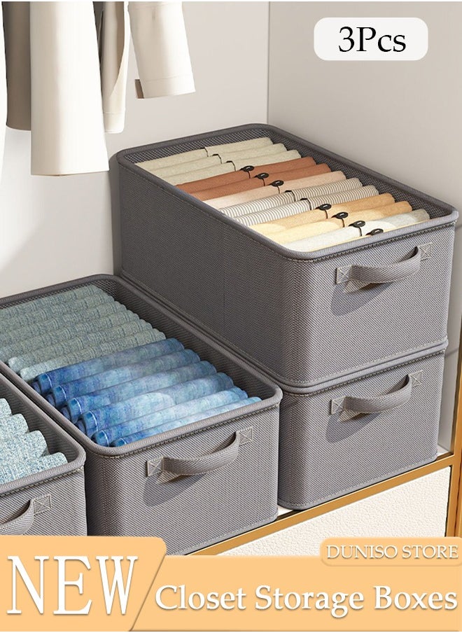 DUNISO - 3pcs Closet Storage Box with Handle, Foldable Cube Storage Bins Sturdy Closet Organizer System for Clothing, Jeans, Toys, Books, Shelves, Closet, Wardrobe - Image 1