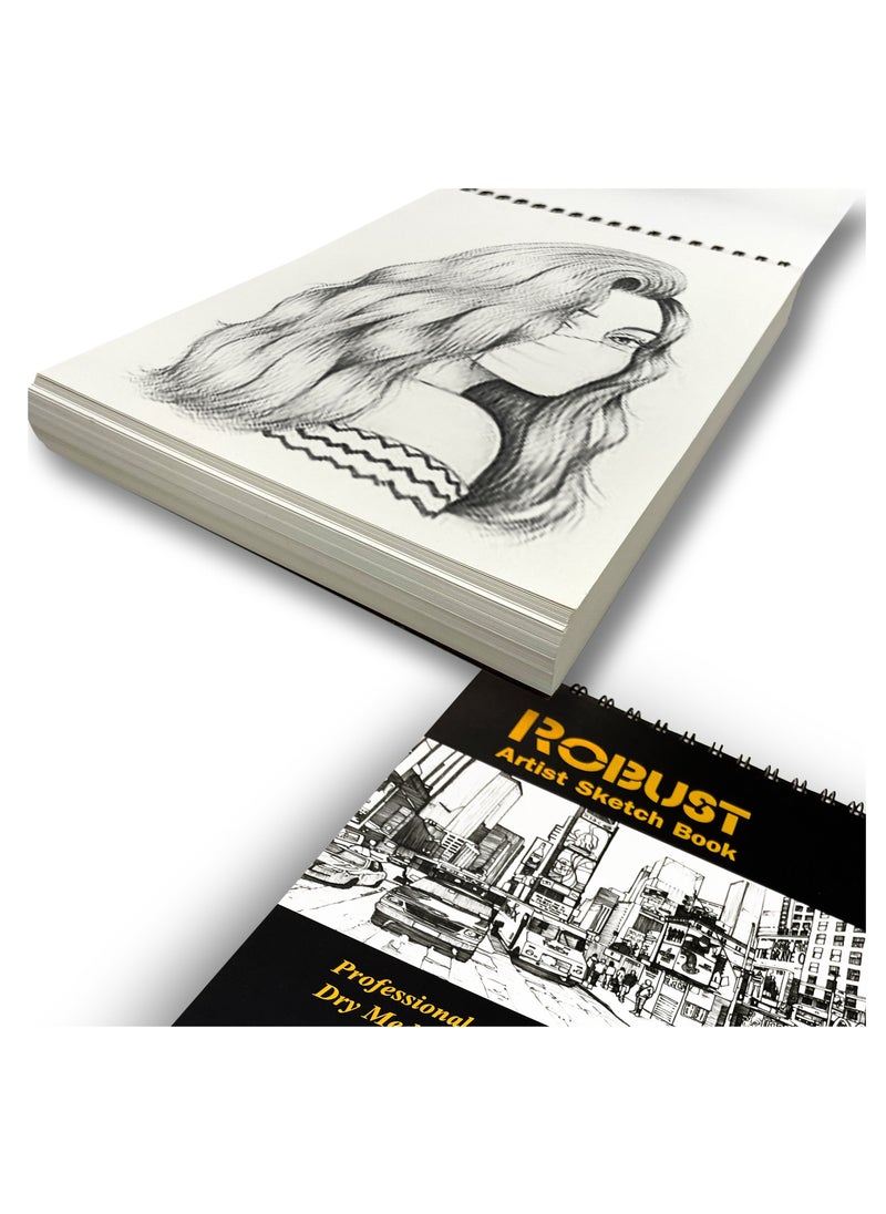 ROBUST - Robust 400 Series A4 (8.5"x11.7") Sketch Book, 100 Sheets Sketch Pad, 180gsm Drawing Notebook, Art Paper For Dry and Wet Media, Drawing Book For Kids, Spiral Bound Artist Sketch Paper, Acid-Free Book - Image 1