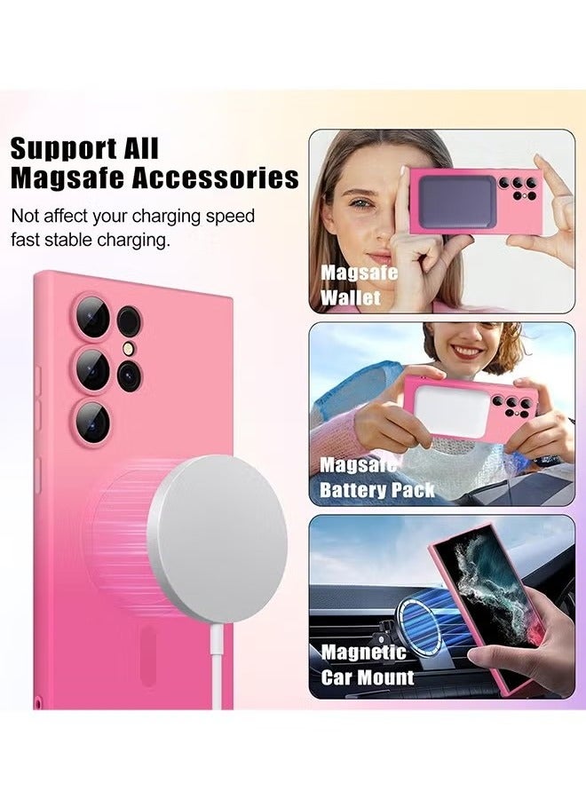 Samsung Galaxy S24 Ultra Magnetic Case, Soft Liquid Silicone Case Bumper Anti-Scratch Shockproof Full Camera Protector Multicolor Cover for Samsung Galaxy S24 Ultra, Pink Red - Image 3