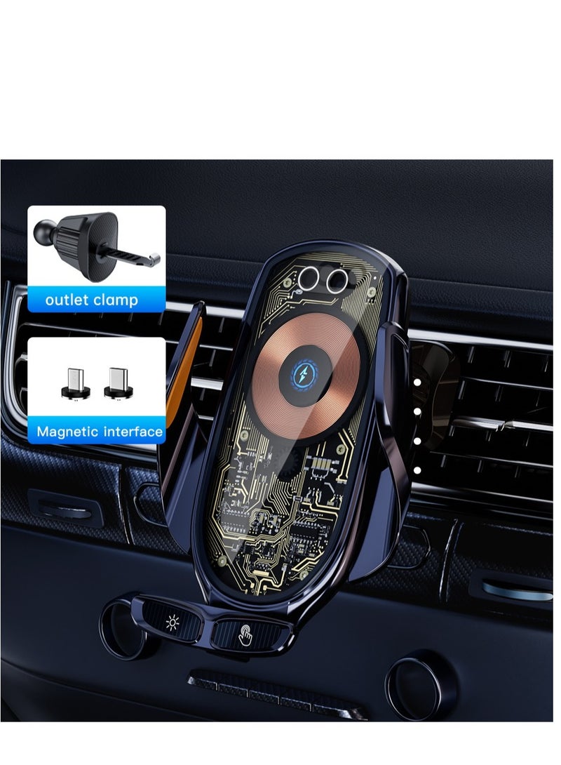GULFLINK 66w Transparent Retractable Car Charger Magnetic Wireless Smart Car Wireless Charger Phone Holder Blue  - Image 2