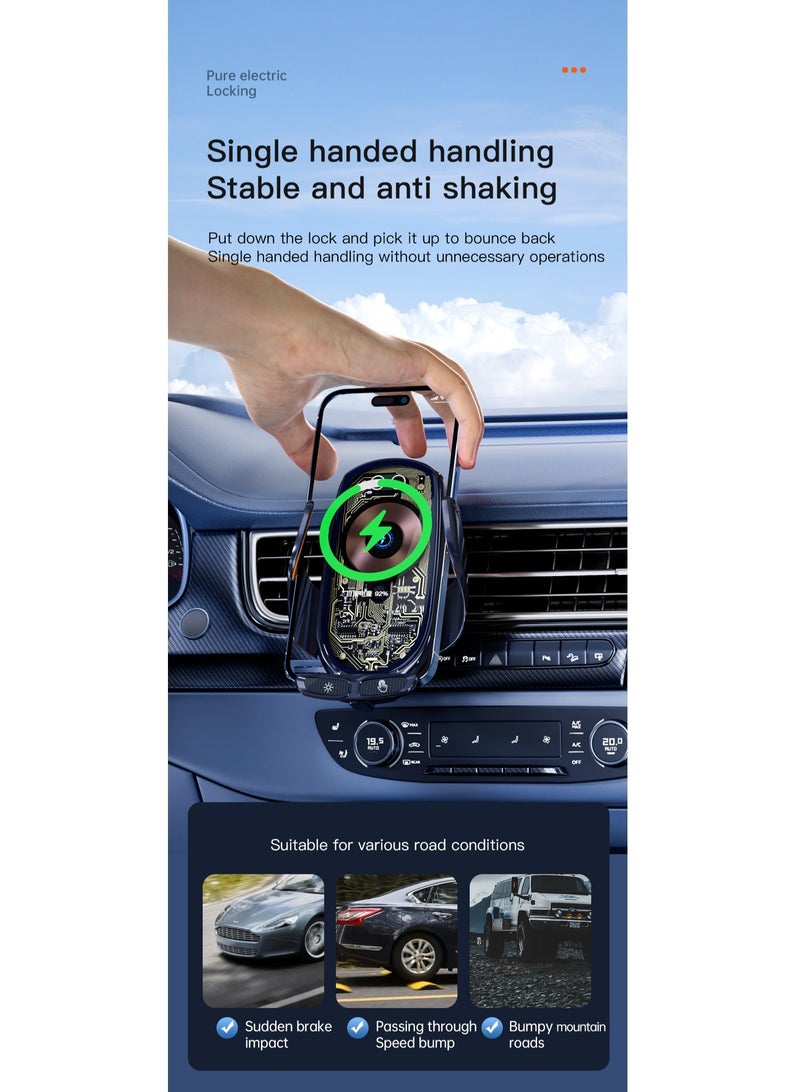 GULFLINK 66w Transparent Retractable Car Charger Magnetic Wireless Smart Car Wireless Charger Phone Holder Blue  - Image 4