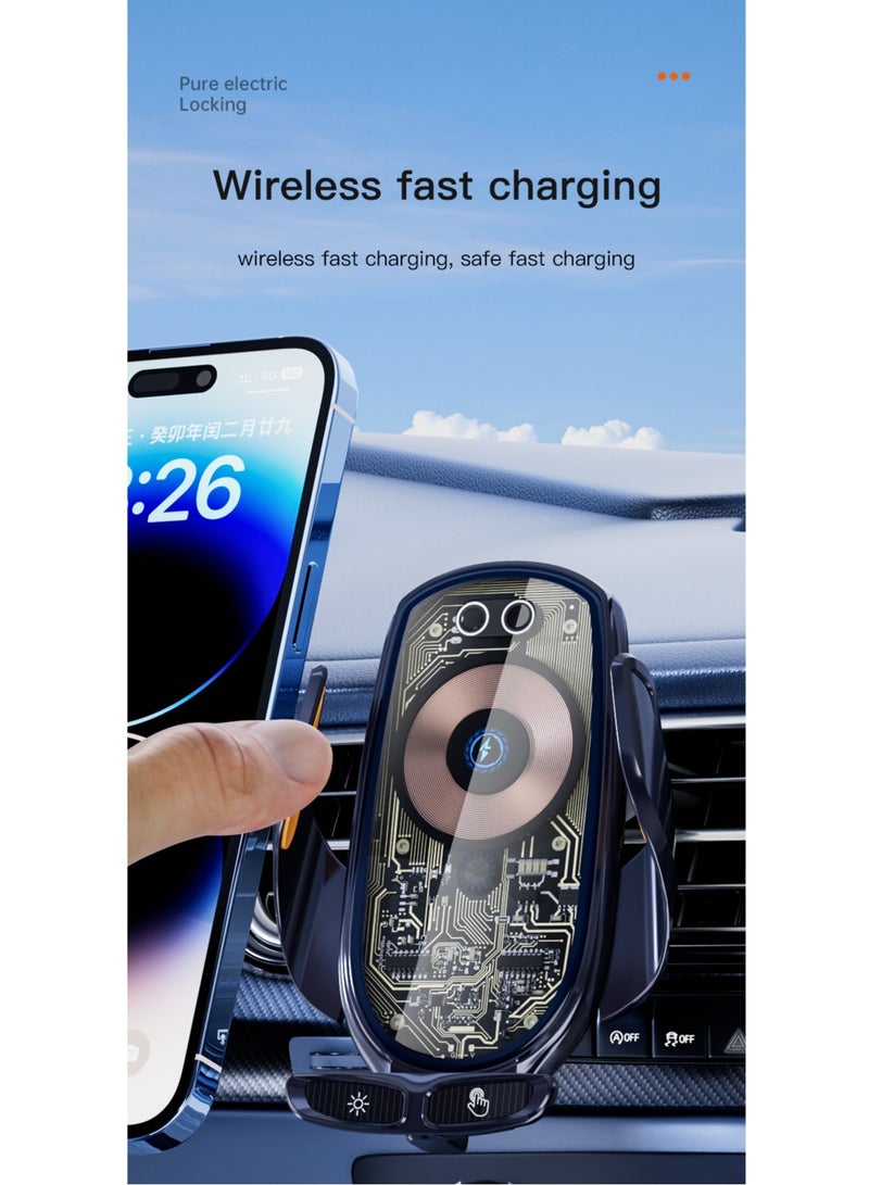 GULFLINK 66w Transparent Retractable Car Charger Magnetic Wireless Smart Car Wireless Charger Phone Holder Blue  - Image 5