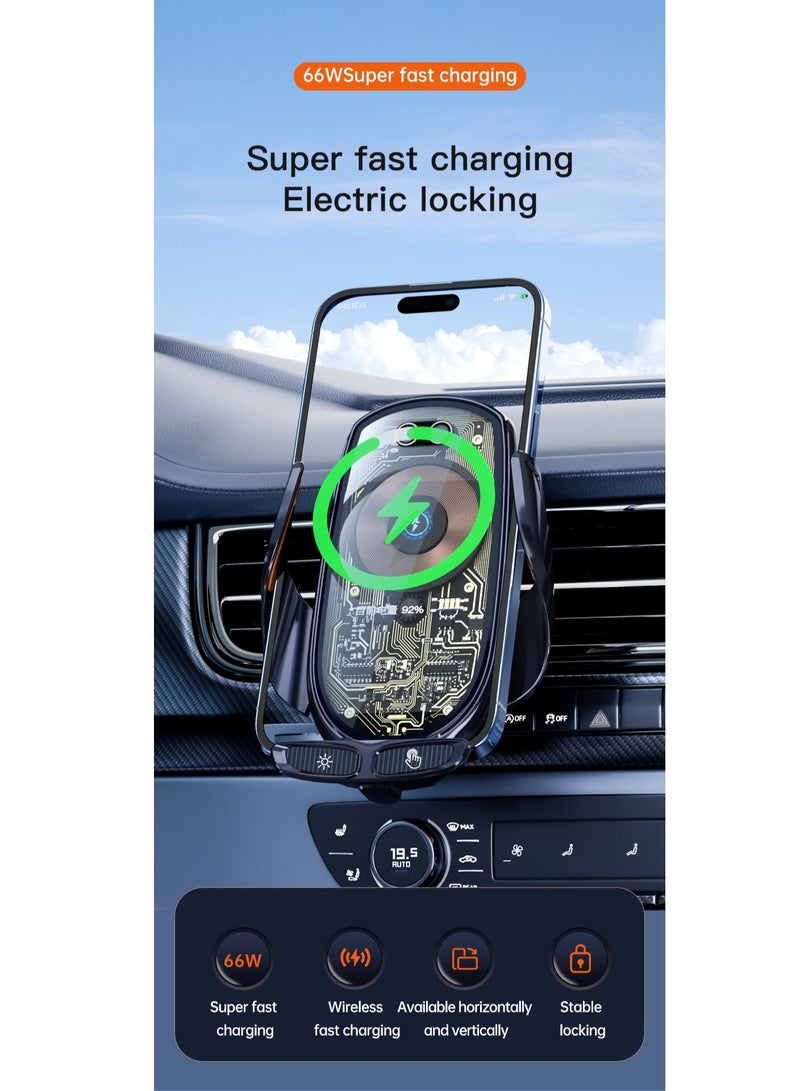 GULFLINK 66w Transparent Retractable Car Charger Magnetic Wireless Smart Car Wireless Charger Phone Holder Blue  - Image 3