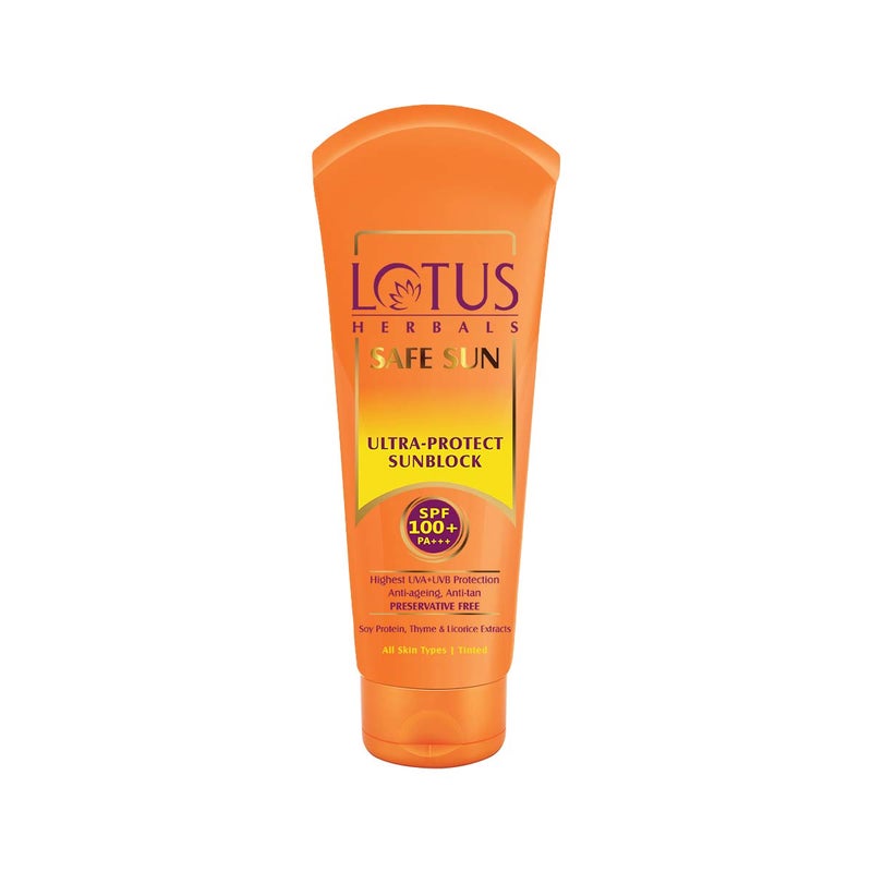 LOTUS HERBALS Lotus Herbals Safe Sun Ultra Sunblock Cream For All Skin Types Spf 100 Pa AntiAgeing Preservative Free 50G Pack Of 1  - Image 1