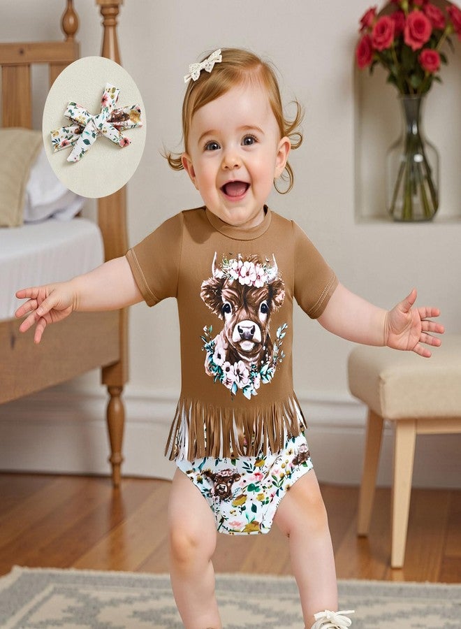KtwHarnu Infant Toddler Western Baby Girl Outfit Cowgirl Tassel T-Shirt Top Cow Print Bloomer Shorts Set Cute Country Clothes - Image 4