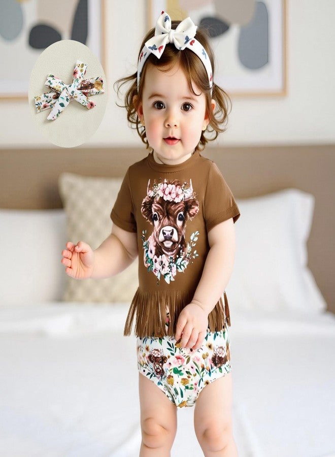 KtwHarnu Infant Toddler Western Baby Girl Outfit Cowgirl Tassel T-Shirt Top Cow Print Bloomer Shorts Set Cute Country Clothes - Image 5