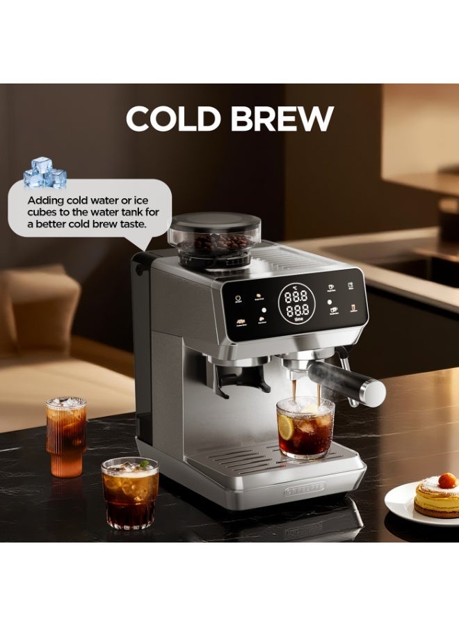 CAFELFFE Barista Espresso Machine With Built-In Grinder,Cold Extraction Technology, Touchscreen Coffee Machine with Coffee Volume & Grinding Time and Temperature Programmable 1.8L 1500W - Image 5
