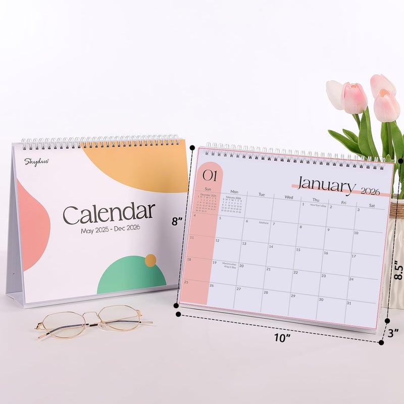 SKYDUE Desk Calendar 2025-2026, May 2025 to Dec 2026 20 Months Small Desk Calendar with Planner Stickers, 10" x 8" Desktop Calendar Planner, Minimalist - Image 3
