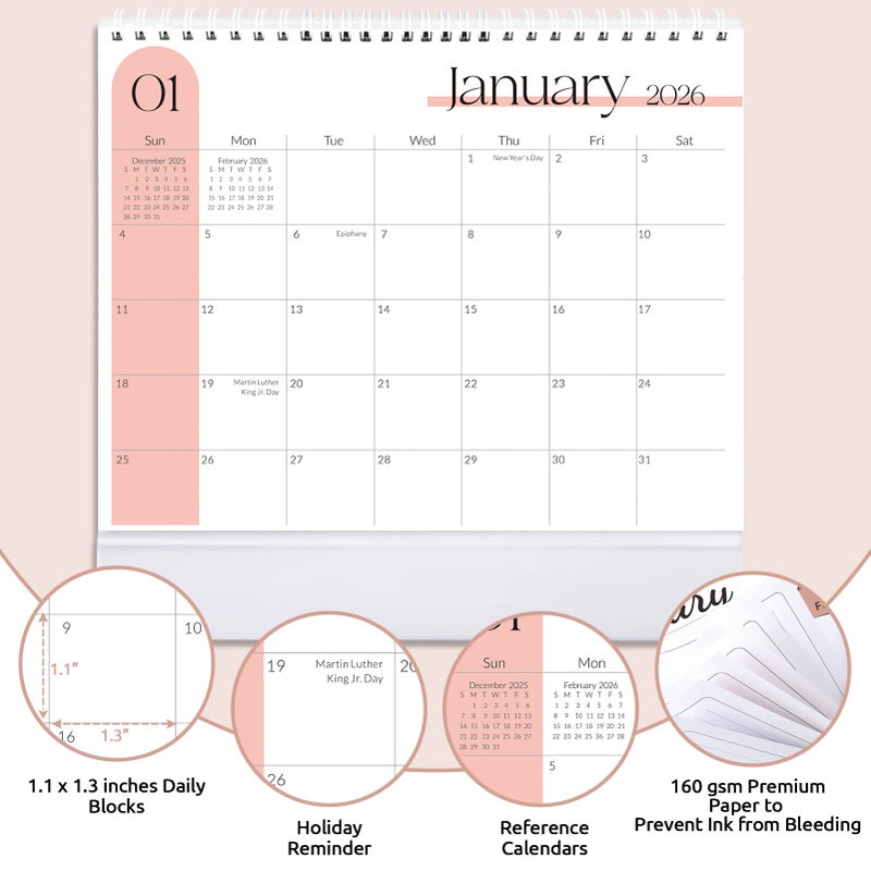 SKYDUE Desk Calendar 2025-2026, May 2025 to Dec 2026 20 Months Small Desk Calendar with Planner Stickers, 10" x 8" Desktop Calendar Planner, Minimalist - Image 4